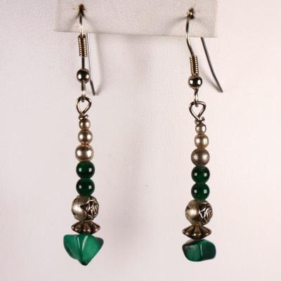 Beaded Dangle Earrings w/Malachite Stones