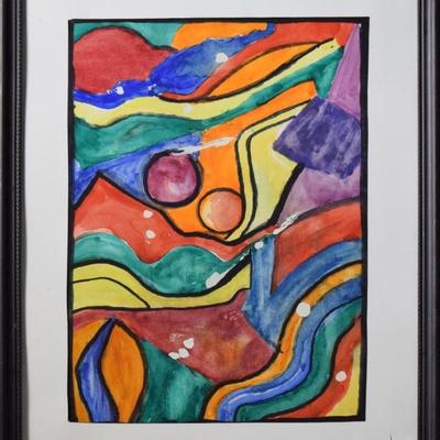 Framed Colorful Abstract Original Watercolor Painting