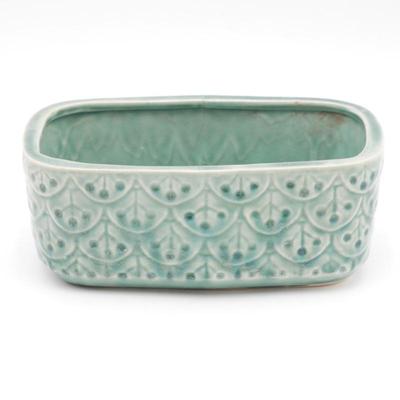 Brush McCoy Small Teal Planter w/Overlap Leaf Pattern