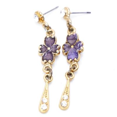 Two Sisters Sparkly Purple Flower Drop Earrings
