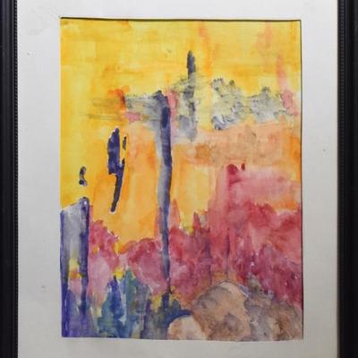 Colorful Abstract Watercolor Painting in Frame #2