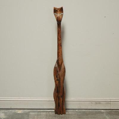 Witco Mid Century Modern Tall Carved Cedar Tiki Cat c1960