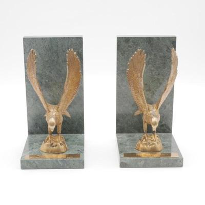 Marble & Brass Eagle Bookends w/Bible Scripture Quote