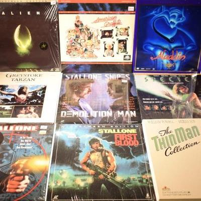 Lot Of 9 Laserdiscs: Stallone, Alien, American Graffiti, Aladdin, Tarzan + More
