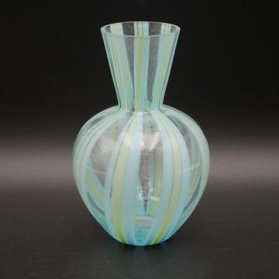Striped Blue & Yellow Glass Florist Vase