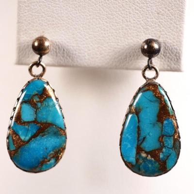925 Sterling Silver & Copper Turquoise Earrings