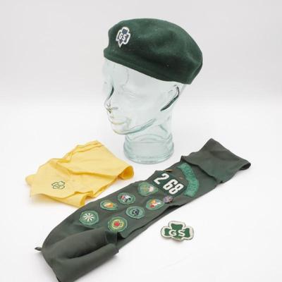 Girl Scouts of America Beret, Scout Badge Sash, Patch & Scarf
