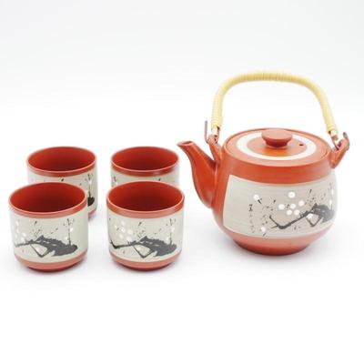 Ceramic Japanese Style Teapot Set with Plum Tree Design