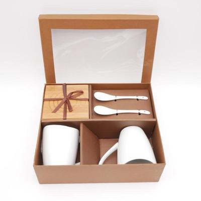 6 Pc Ceramic Mug, Spoon & Bamboo Coaster Set - New in Box