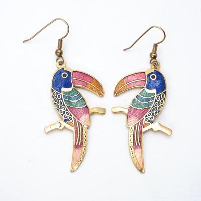Cloisonne Enamel Tropical Bird Earrings