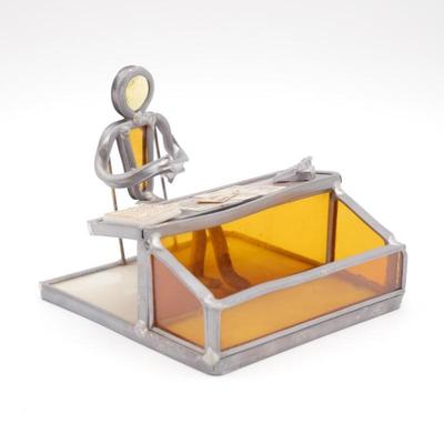 Carl Goeller Sales Person Metal & Stained Glass Business Card Holder