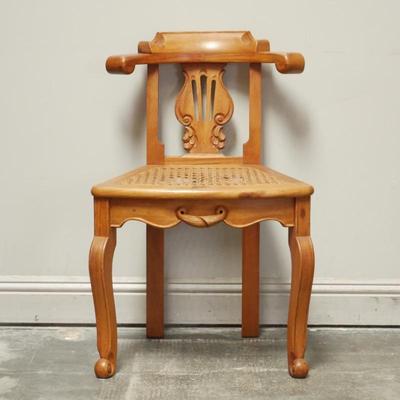 Vintage French Style Colonial Carved Lyre Back Cane Seat Petite Chair