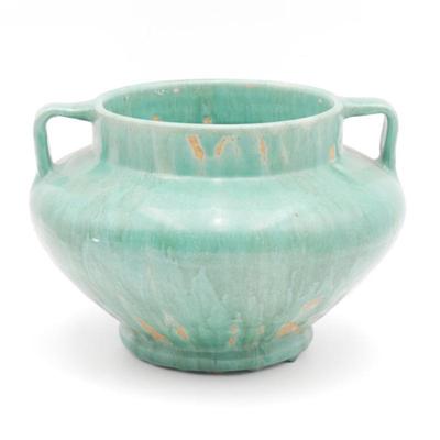 Mottled Teal Handled Ceramic Vase/Planter