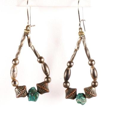 Turquoise & Metal Beads Loop Dangle Earrings