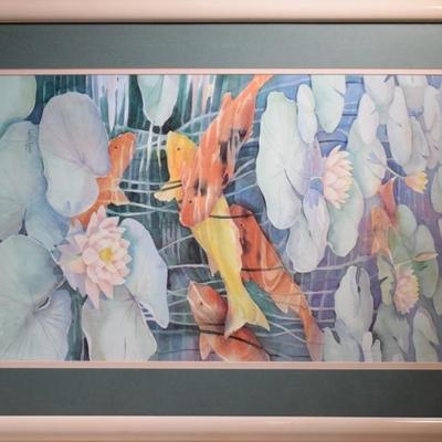 Koi Pond Watercolor Painting by Leslie Lane Framed Print