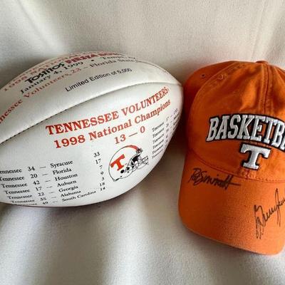 UT Championship limited edition football with UT basketball cap autographed by Pat Summitt and Bruce Pearl 
