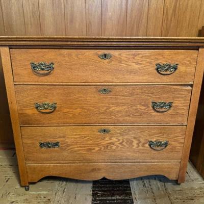 Antique 3-Drawer Lowboy Dresser w/ Brass Hardware (Project Piece)	