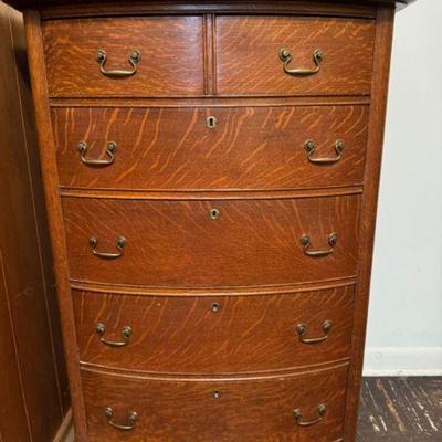 Antique Tiger Oak Petite Dresser on Metal Casters	