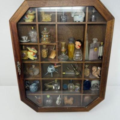 Octagonal Curio w/ Vintage Glassware & Figurines	