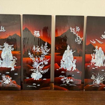 Exquisite Chinese Lacquer Panels w/ Mother-of-Pearl Inlay (Set of 4)	