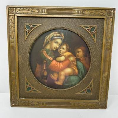 ﻿Antique Art Deco Gilded Plaster Frame - Madonna & Child	