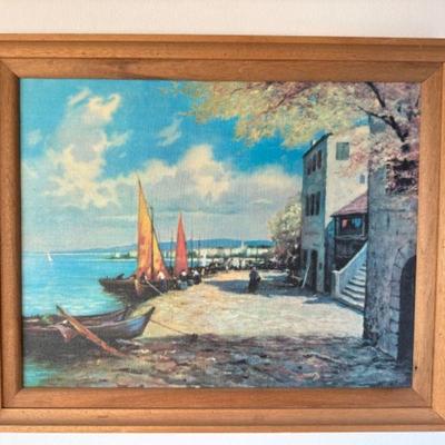 Canvas Print of a Scenic Fishing Village w/ Sailboats	