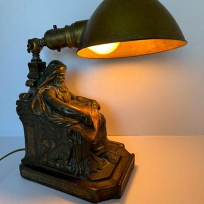 Art Deco Desk Lamp w/ Male Figure Sculpture - Heavy Bronze/Metal	