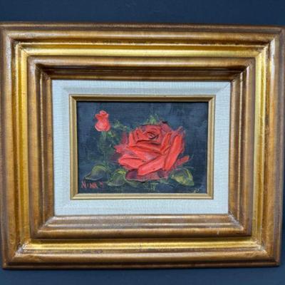 Framed Painting: Red Rose Still Life	