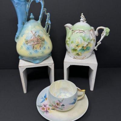 Czech Victorian Pitcher & Bavarian Teacup & Saucer +	