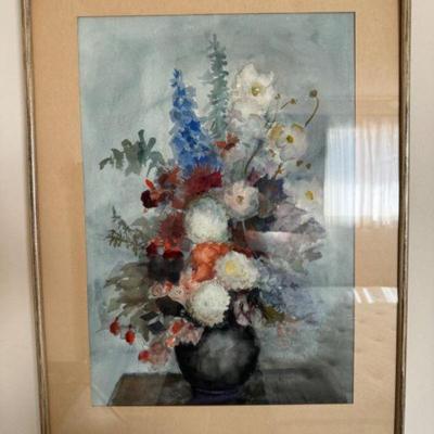 Signed - Frances Landretti,1958: Impressionistic Floral Watercolor	