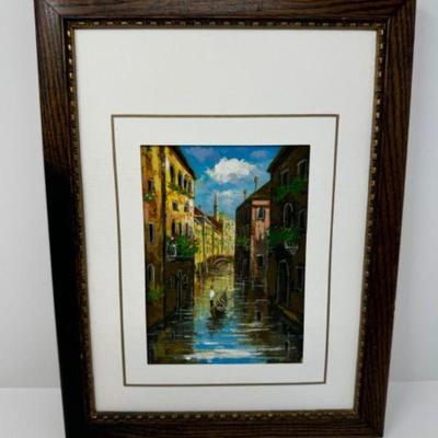 Original Painting - Venetian Canal Cityscape in Antique Frame	