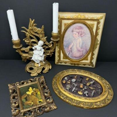 Framed Art & Décor: Porcelain Candelabra, Vintage Prints+	