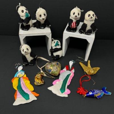 Vintage Handcrafted Christmas Ornaments: Panda & Geisha+	