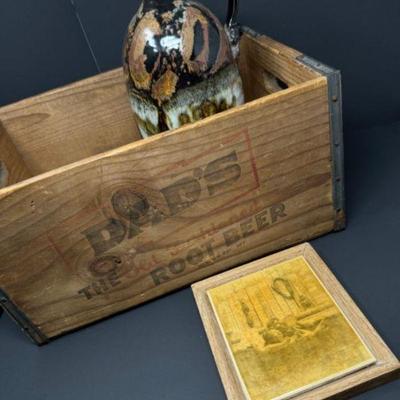 Vintage Dad's Root Beer Wooden Crate w/ Glazed Jug & Tile Photograph	