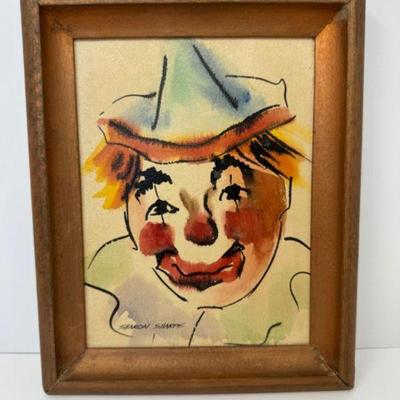 Framed Clown Painting Signed by Sharon Sharpe	