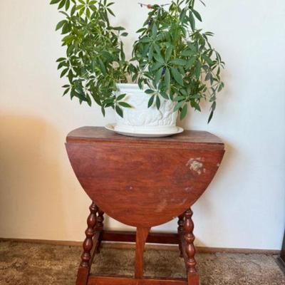 ﻿Antique Swedish Baroque Style Drop-Leaf Table w/ Vase & Blown Glass Waterer	