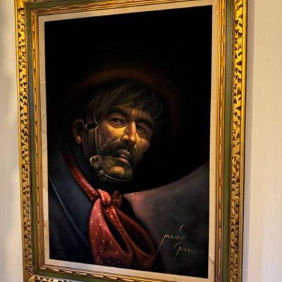 Massive Signed Mexican Bandito Velvet By Marcos Amaro w/ Blacklight Effects	