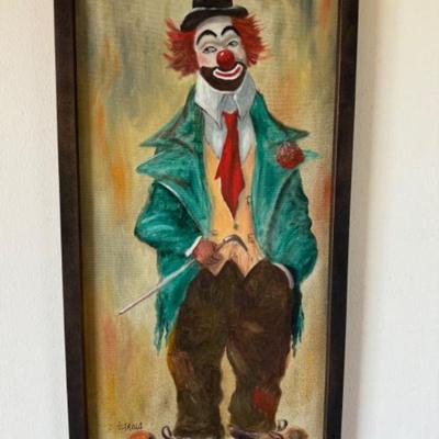 Signed Extra-Long Vintage Print Of A Happy Clown	