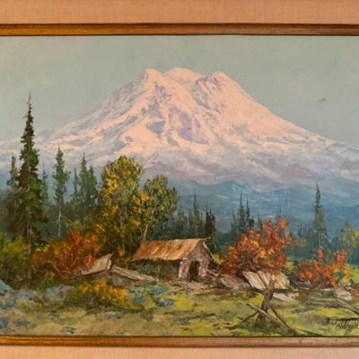 Fred Oldfield Original Oil Painting: Majestic Mt. Rainier Landscape, Signed	