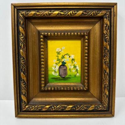 Petite Wood-Framed Floral Still Life Artwork	