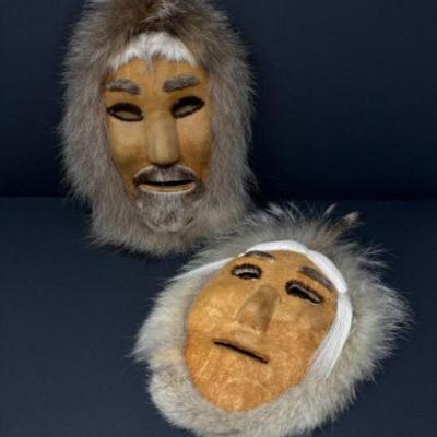 Inuit Caribou Skin Mask Couple - Genuine Skin & Fur	