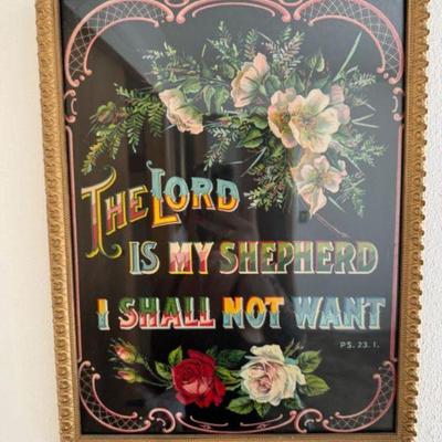 Antique Framed Print "The Lord is My Shepherd" Psalm 23:1	