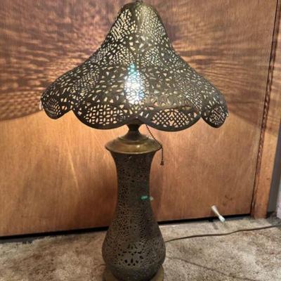 1920's Middle Eastern Brass Pierced Table Lamp - True Vintage	