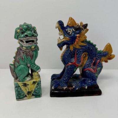 Pair of Imperial Foo Lion & Chinese Dragon Statues	