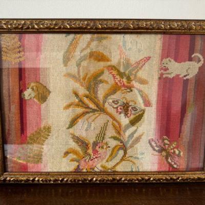Professionally Framed Floral Embroidery w/ Playful Pets & Wildlife	