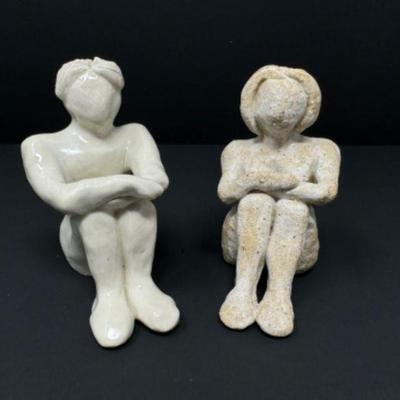 3” Tall Stoneware Sitting Couple Statues	
