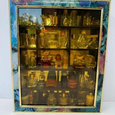 Super Cute Wall Hanging Glass Shelf Display w/ Vintage Mini Perfumes	