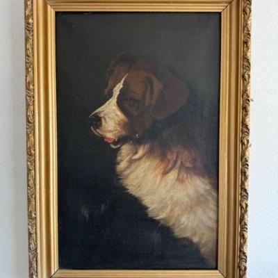 Saint Bernard Portrait in Ornate Antique Frame	