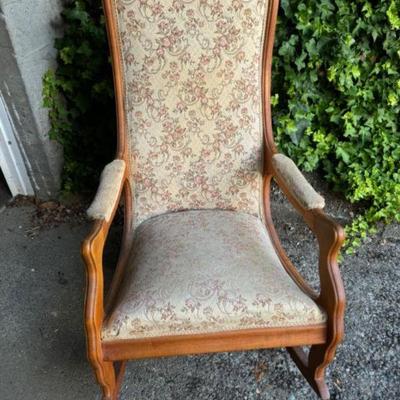 Vintage Victorian Style Eastlake Platform Rocker w/ Floral Upholstery	