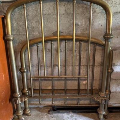 Antique Victorian-Inspired Brass Twin Bed w/ Tubular Headboard & Footboard	